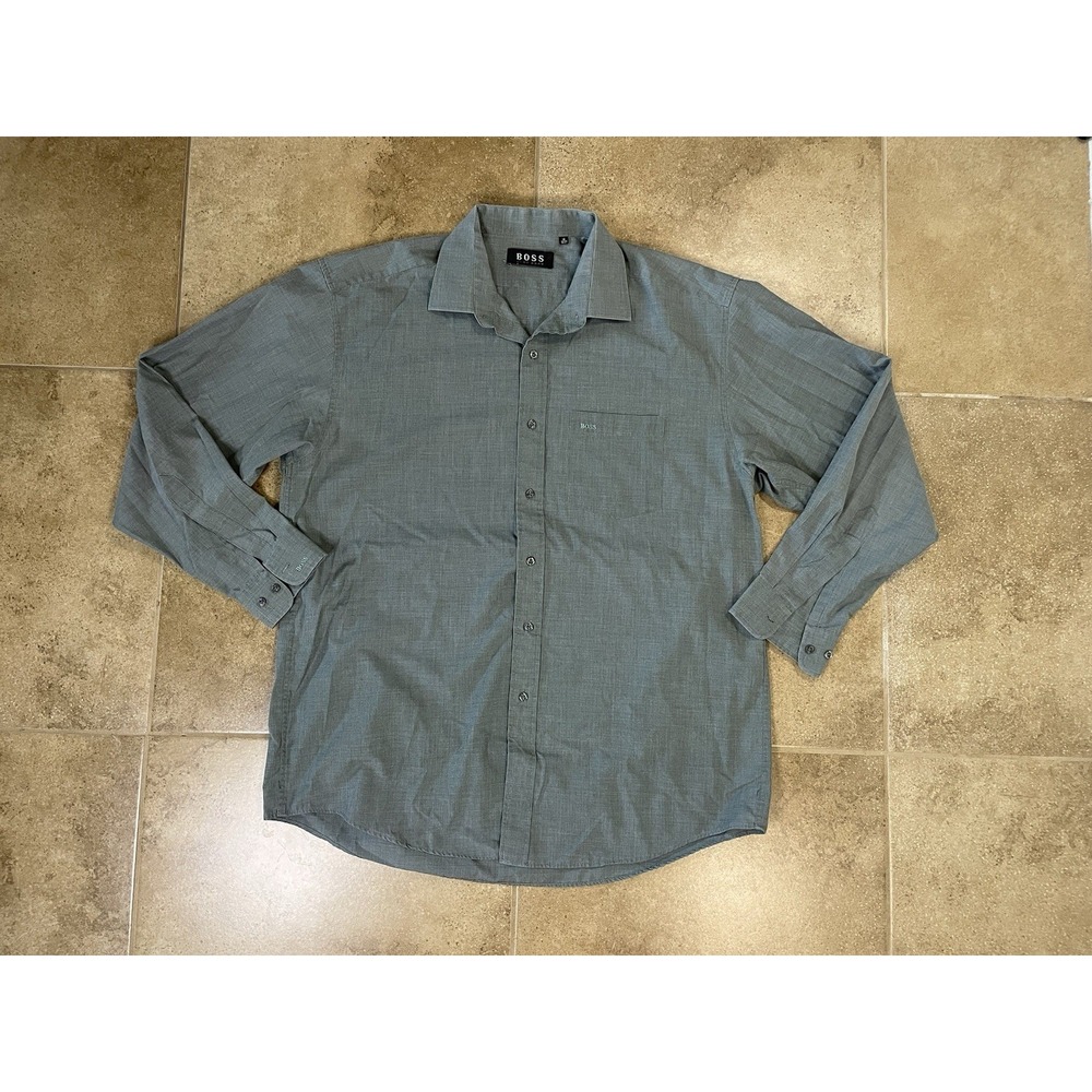 BOSS Hugo Boss Men's 18 36 Regular Fit Light Green Dress Shirt Button Up Cotton